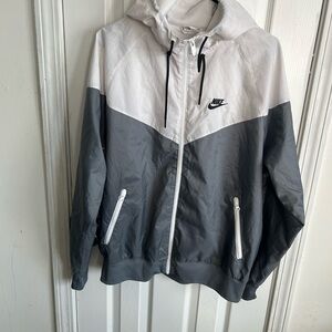 Nike White and Gray Hooded Men's Windbreaker Jacket